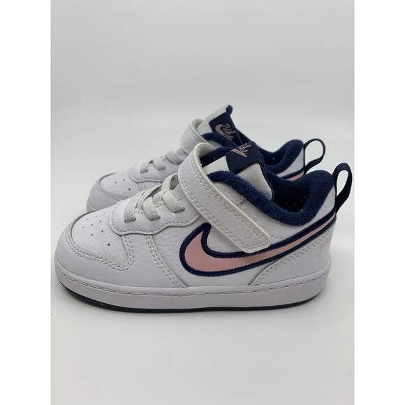 Nike Court Borough Low 2 White/Pink Glaze - Midnight Navy Toddler 6C - Picture 5 of 15